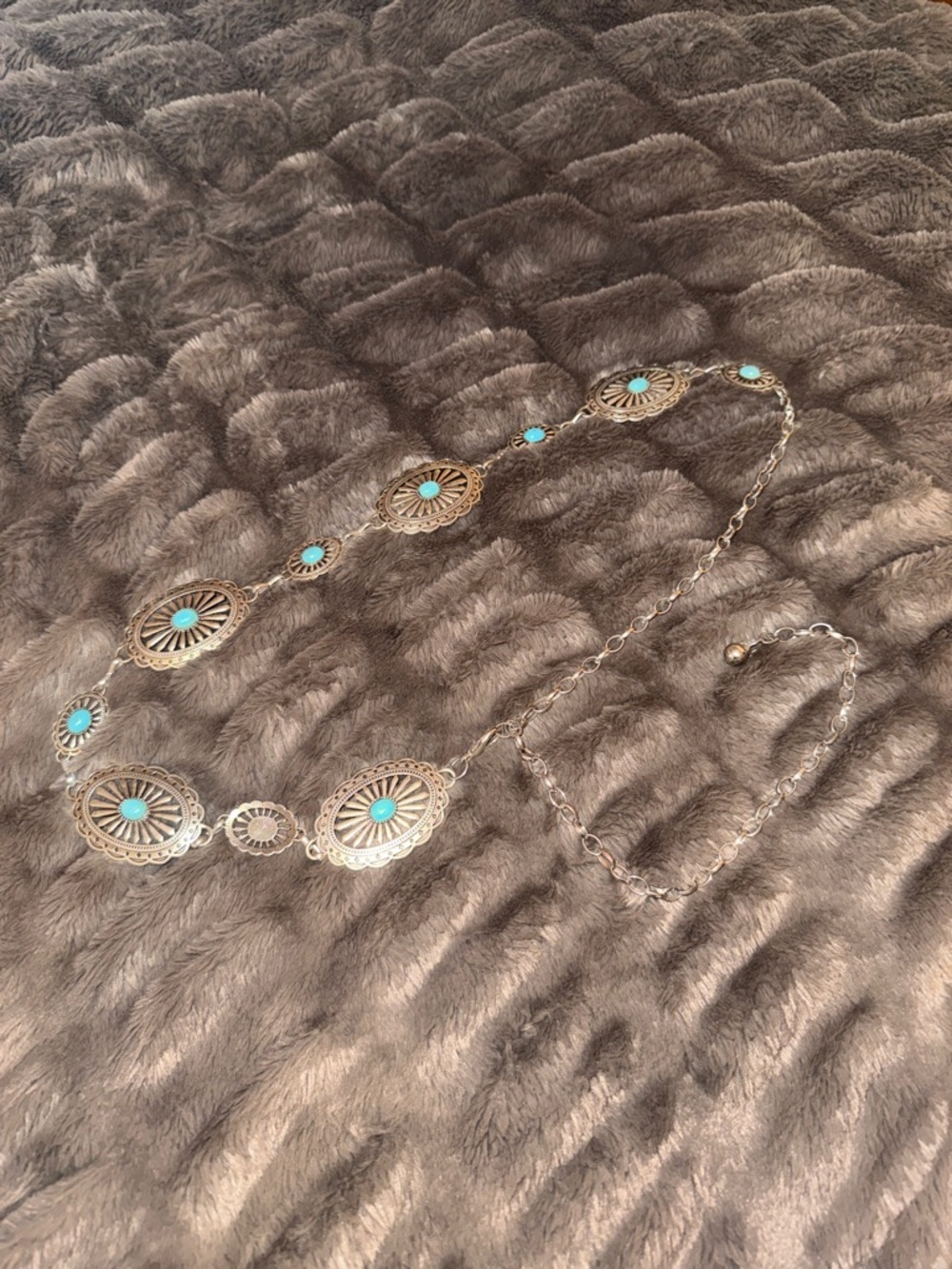 Silver-Tone Western Turquoise Concho Belt